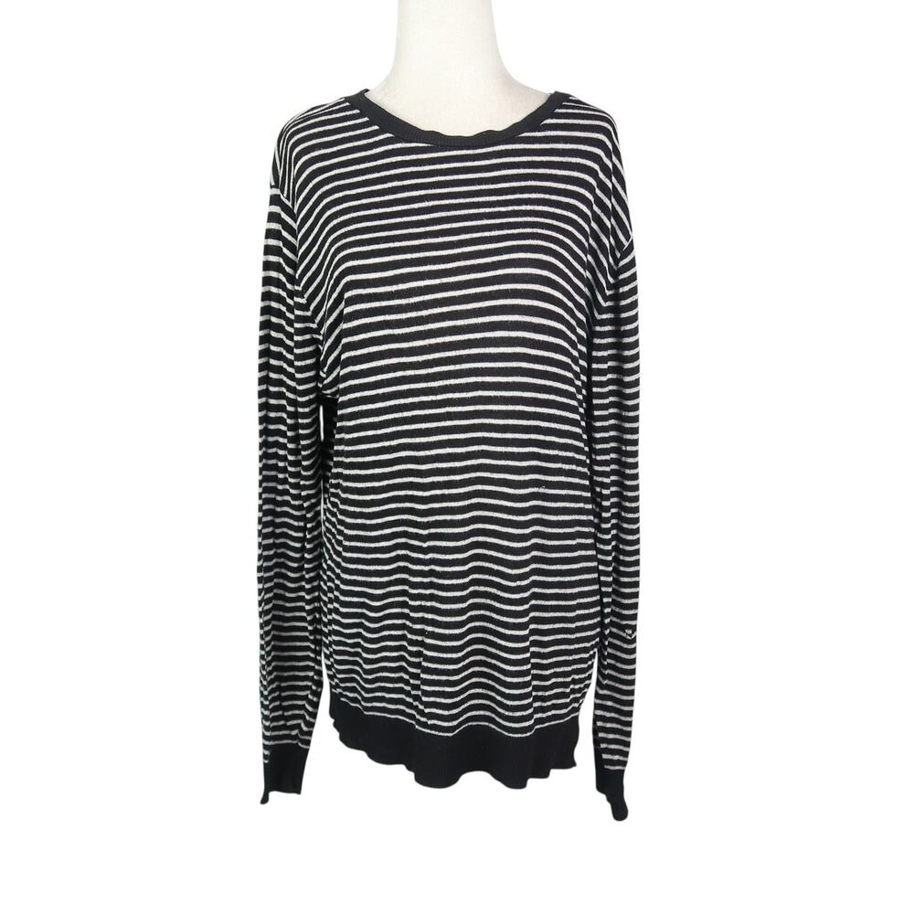 American Apparel Black and Cream Stripe Lightweight Sweater Mens L